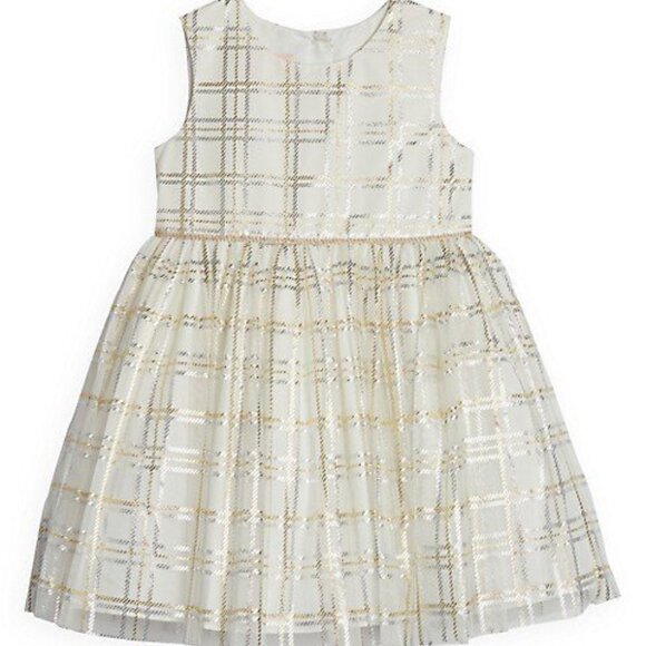 Pastourelle Little Girl's Foil Plaid-Print Dress & Faux Fur Jacket 2-Piece Set - Picture 2 of 6